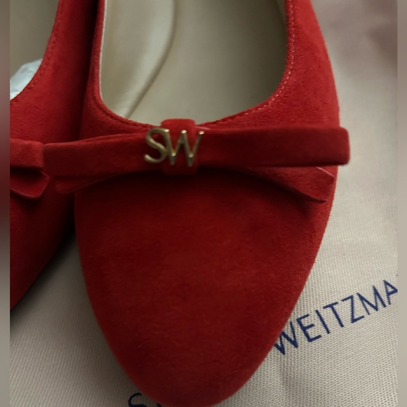 NEW Stuart Weitzman Jodie Red Suede Bow Flat, US Size 8 MSRP $350 - Picture 4 of 6